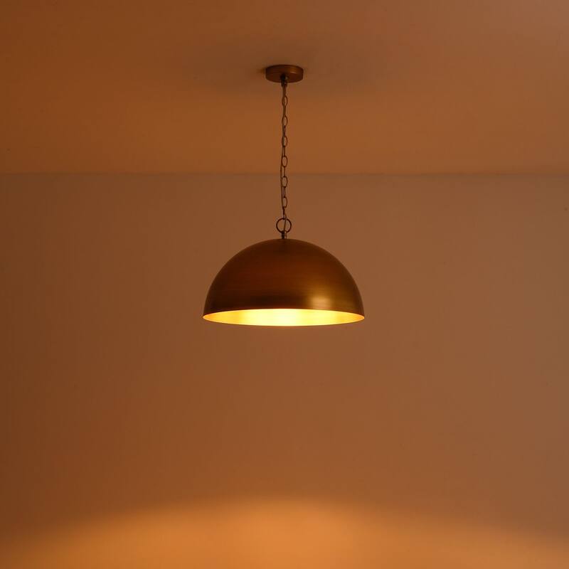 1-Light Industrial Retro Handmade Brushed Gold Dome Pendant Light