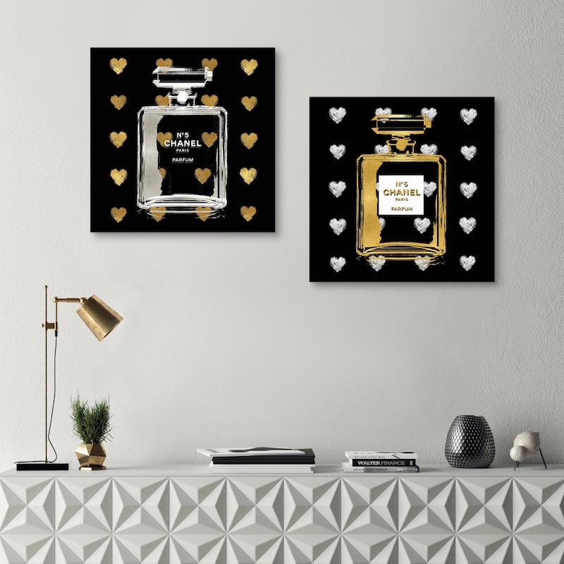 Gold Hearts & Silver Hearts on Black by Madeline Blake Canvas Art Prints