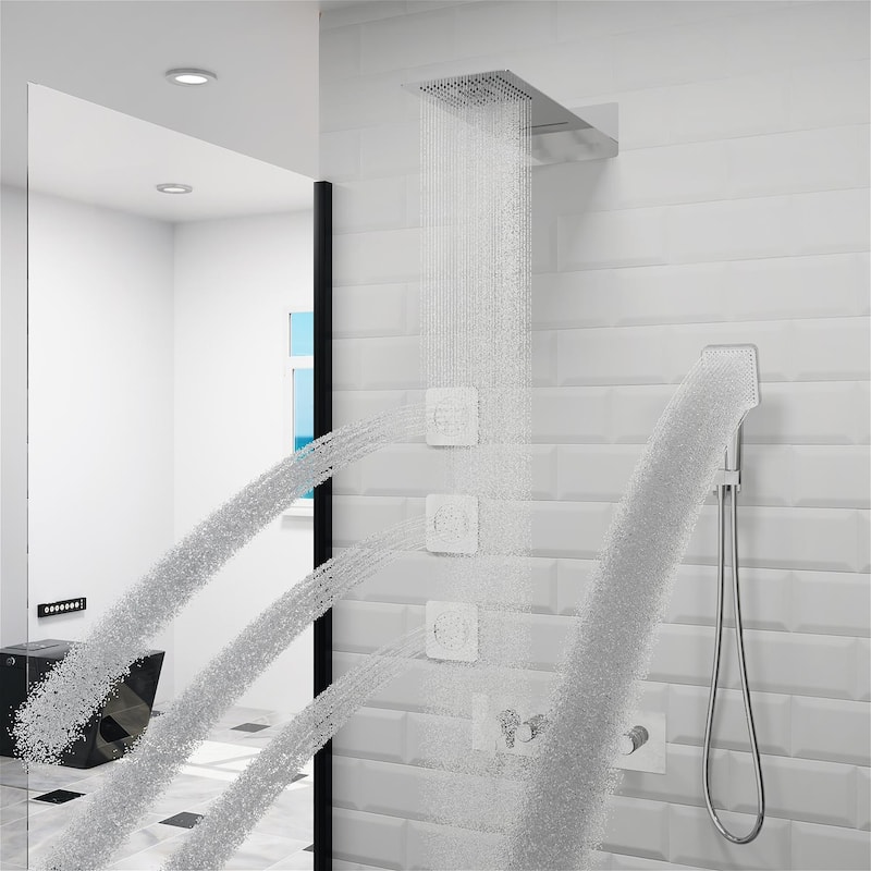 GIVINGTREE Luxury 4 Spray Patterns Thermostatic 23" Wall Mounted Rainfall Dual Shower Head With 3 Spray Heads（valve Included) - Chrome