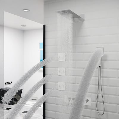 GIVINGTREE Luxury 4 Spray Patterns Thermostatic 23" Wall Mounted Rainfall Dual Shower Head With 3 Spray Heads（valve Included)