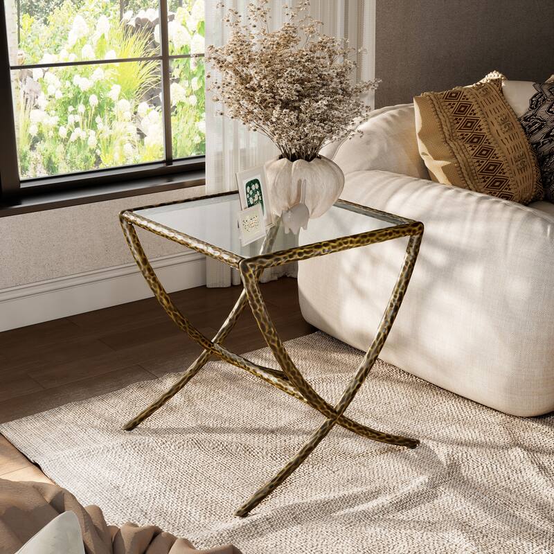 247 Shop At Home Lalia Modern Hammered Metal Accent Side Table - Matte Gold