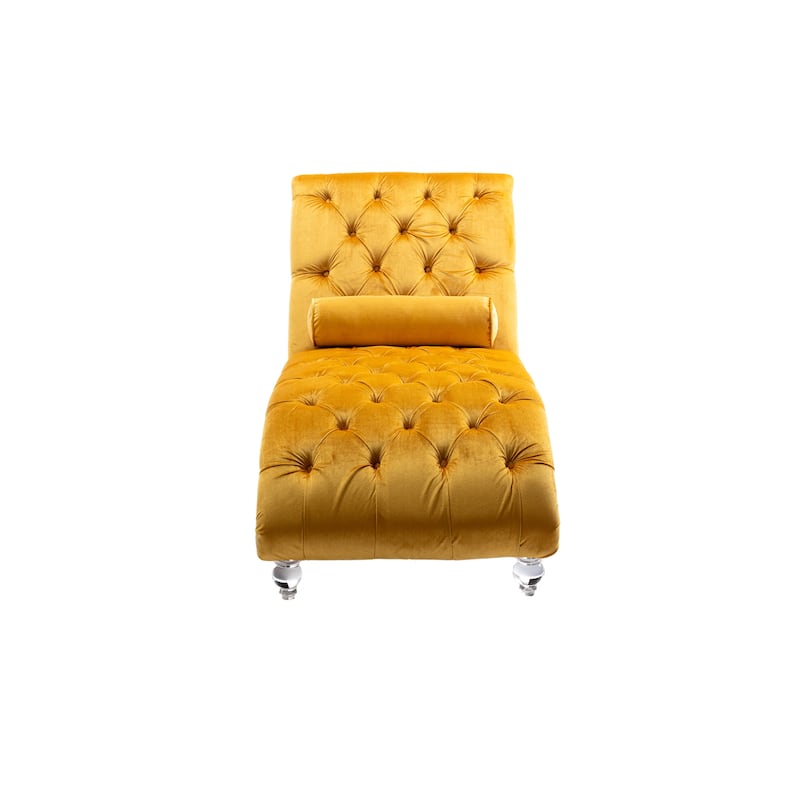 Mustard 63.98" Buttons Tufted Chaise Lounge Chair with Pillow