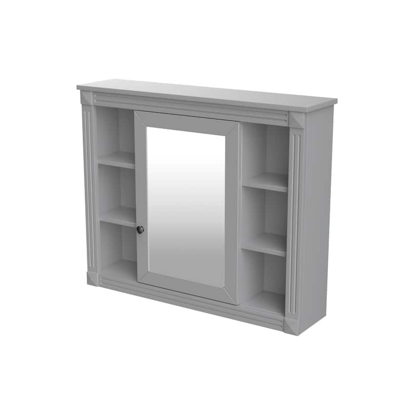 Lines Groove Design Medicine Cabinet Storage Wall Cabinet with High Definition Mirror, 6 Open Shelves and Adjustable Shelf