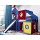 preview thumbnail 49 of 117, JACKPOT Prince & Princess Low Loft Twin Bed, Ladder Slide Tent & Tower Blue with Red Blue & Yellow Tent