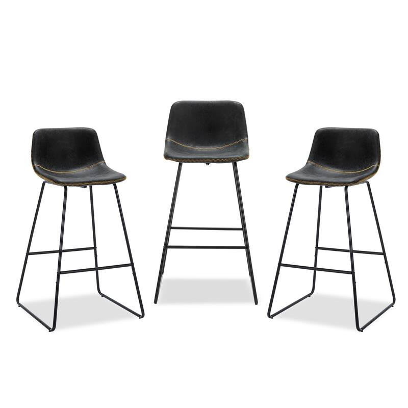 Modern Faux Leather Metal Frame Counter Height Bar Stools (Set of 3)