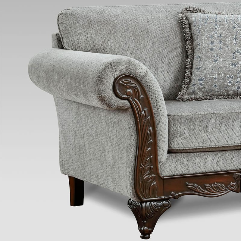 Roundhill Furniture Hernen Carved Wood Frame Loveseat