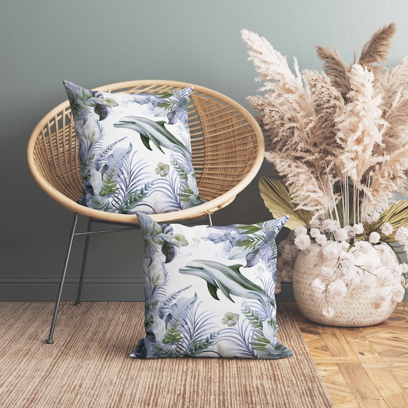 Dolphin Haven Faux Suede Reversible Throw Pillow Green and Blue