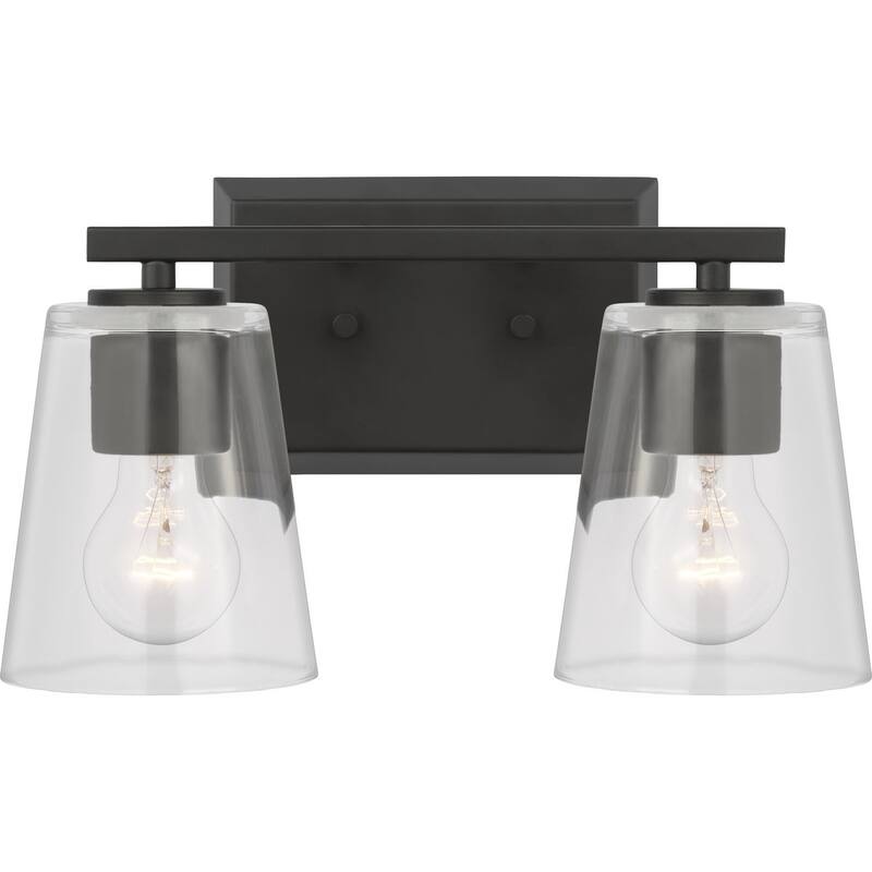 Vertex Collection Two-Light Matte Black Clear Glass Contemporary Bath Light - 12.87 in x 6.25 in x 7.5 in