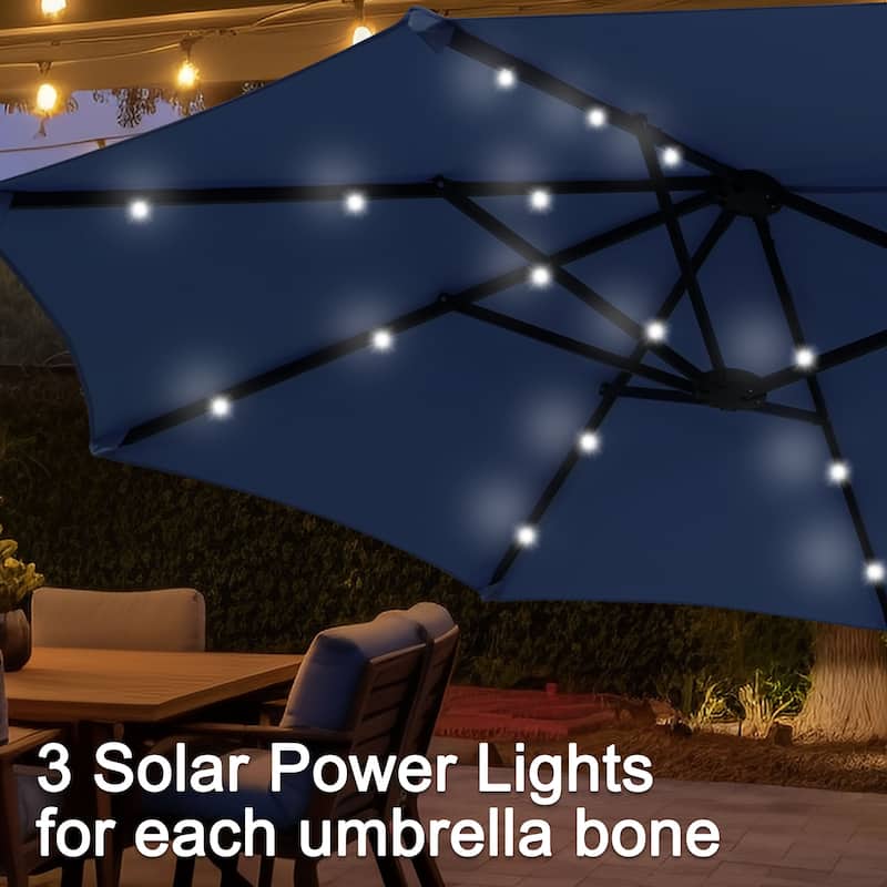 Ainfox 13ft Double-sided Patio Umbrella Solar LED Lighted Outdoor Martet Umbrella with Base