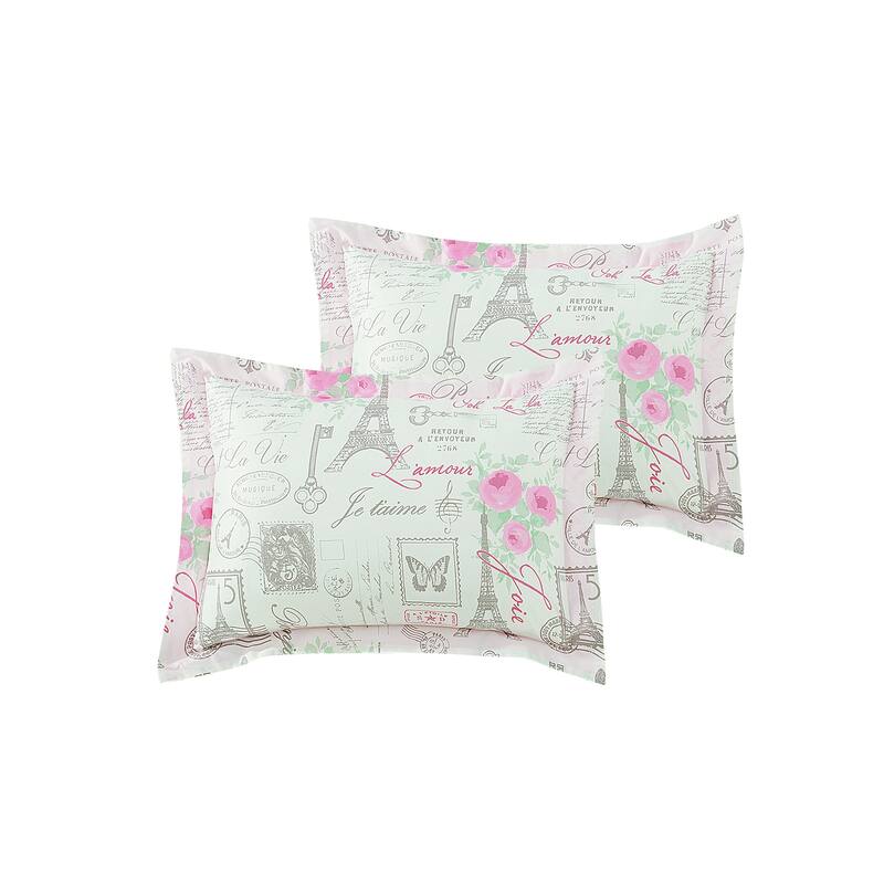 City of Romance Paris Themed Coral/Pink Ultra Soft Microfiber 5-Piece comforter Set