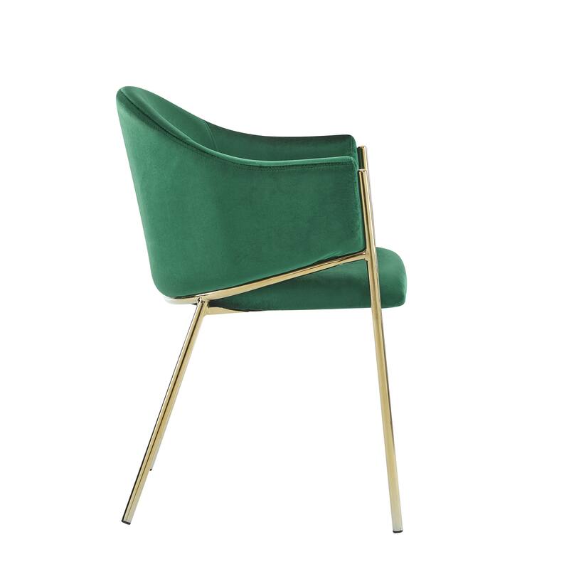 Velvet Upholstered Dining Chairs Set of 2, Modern Kitchen Side Chairs with Gold Metal Legs, Emerald Armchair for Home