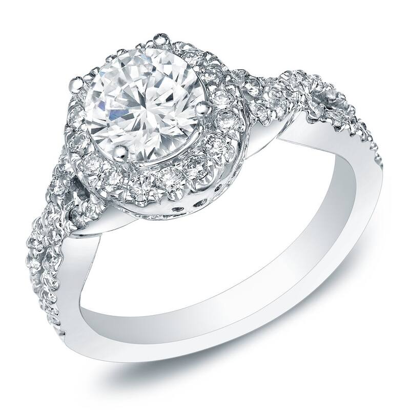 Auriya 14k Gold 1ctw Twisted Round Halo Diamond Engagement Ring - White - 4