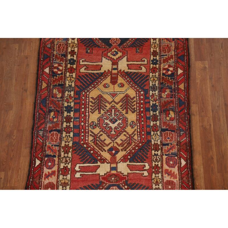 Handmade Vegetable Dye Ardebil Persian Vintage Runner Rug - 3'5"x 10'4"