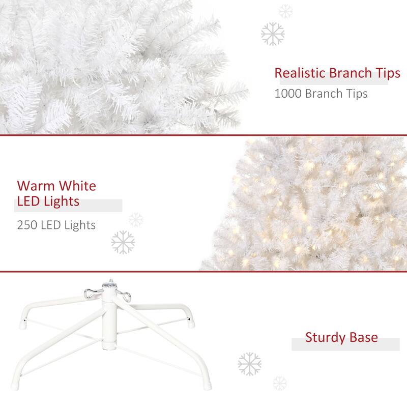 HOMCOM Pre-Lit Douglas Fir Tree - Realistic Branches, Warm White LED Lights, White