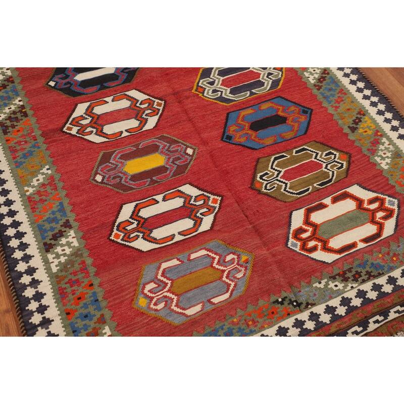 Kilim Qashqai Persian Vintage Rug Hand-Woven Reversible Wool Carpet - 4'1"x 6'0"