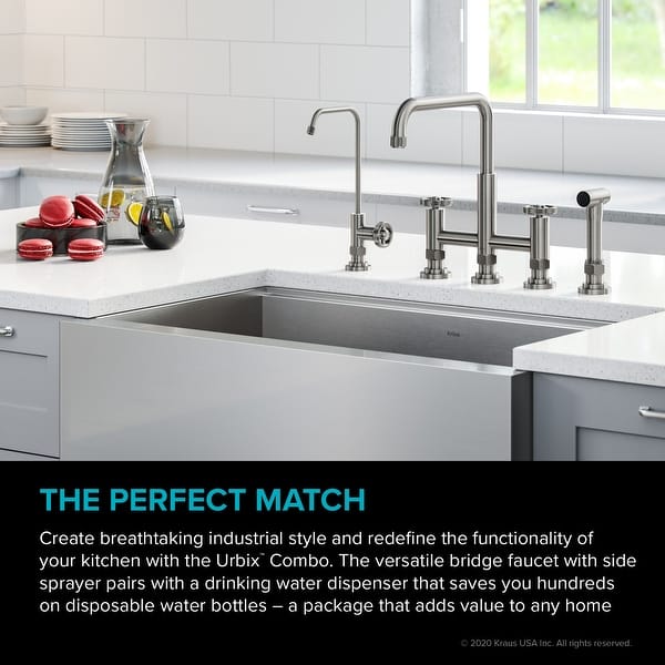 kraus urbix transitional 2 function bridge kitchen faucet side sprayer overstock 30926028