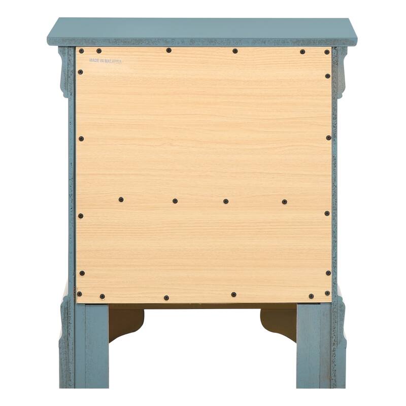 Teal Nightstand with Two Drawers, 24x21x16 Compact Bedside Storage Table with Bright Finish and No Assembly Needed