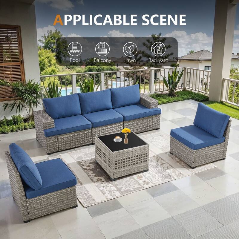 Pocassy Wicker Rattan Outdoor Sectional Sofa Patio Conversation Set