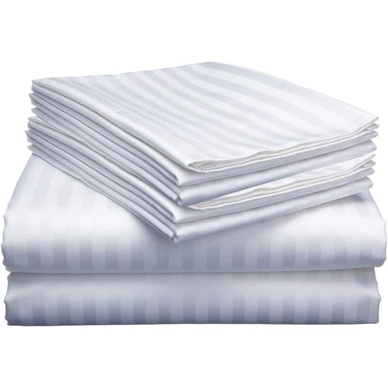 FAITH, HOPE, LOVE HOME DÉCOR 6 Piece Queen Stripe Sheet Set includes 1 Flat Sheet 1 Fitted Sheet 4 pillow cases-White