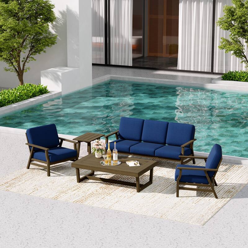 5-Piece Teak Outdoor Conversation Set with Tables.