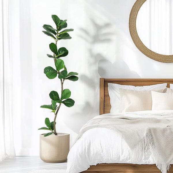 slide 2 of 18, Artificial Fiddle Leaf Fig Tree - 5/6/7FT Fake Plant with Black Planter for Indoor Outdoor Green_5FT - Green_5FT
