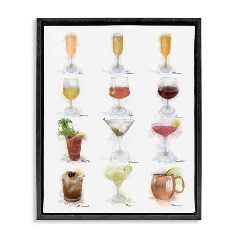 Stupell Soft Artisanal Cocktails Menu Framed Floater Canvas Wall Art Design By Matthew Piotrowicz - 17 x 21 - Black