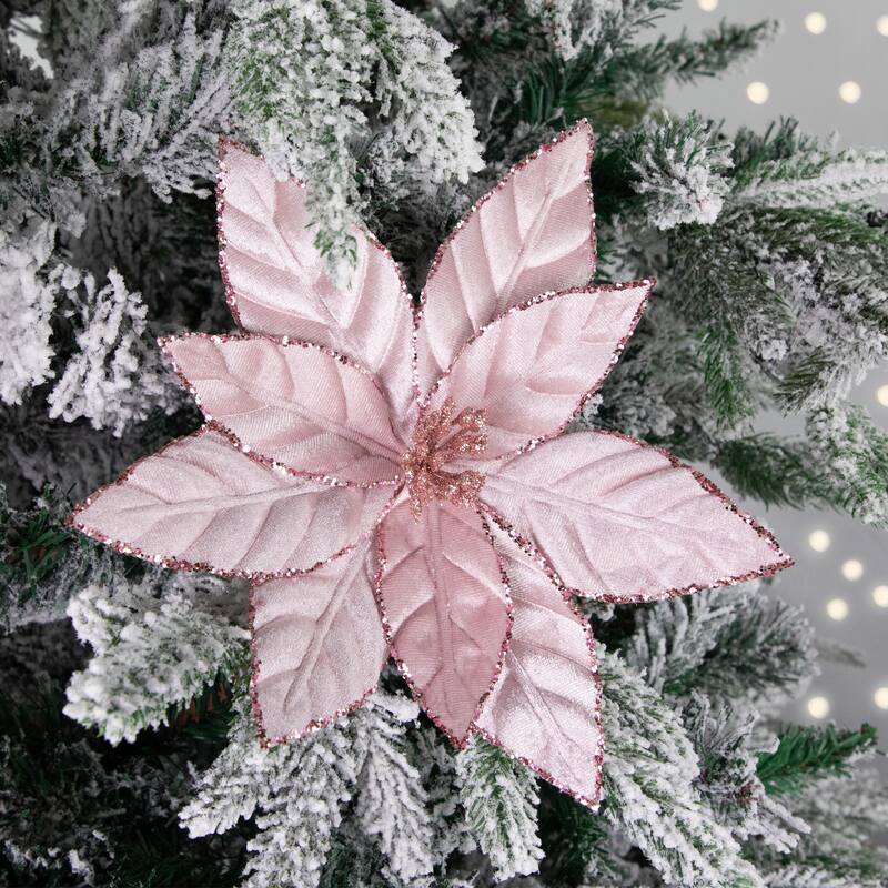 Glittered Poinsettia Christmas Floral Pick Clip-On Ornament - 10" - Pink