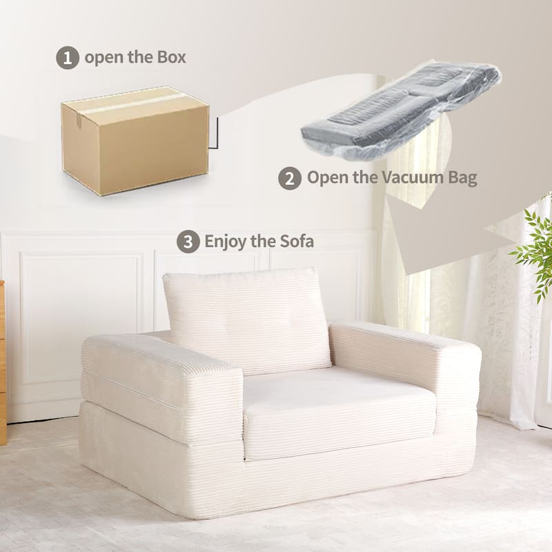 Compression Human Dog Sofa Bed for Adult & Pets, Modern Floor Couch With Pillow for Living Room Bedroom, Corduroy Fabric