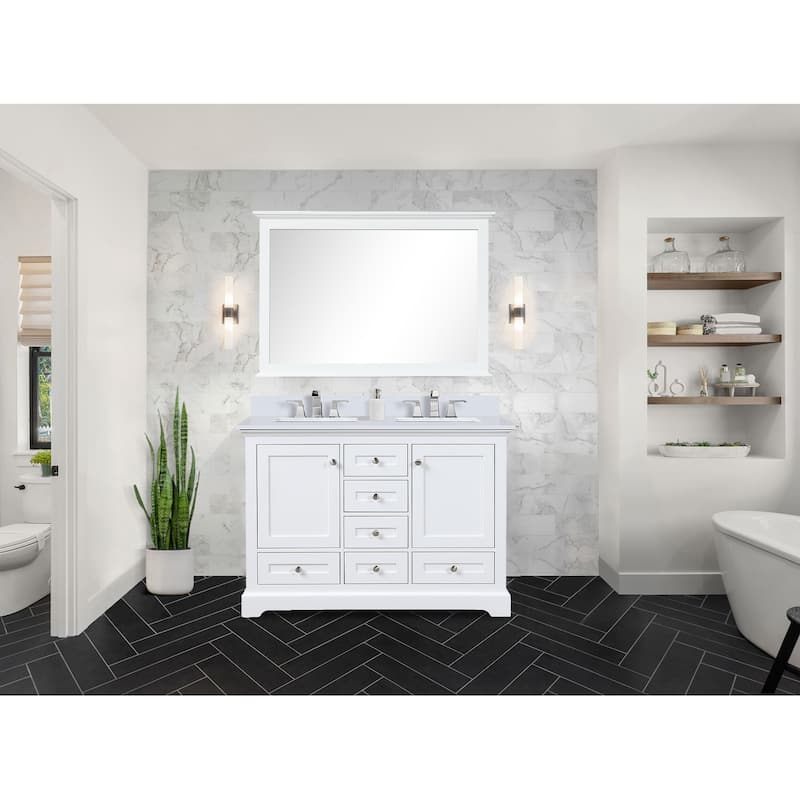 Dukes 48 in. W x 22 in. D Dark Grey Double Bath Vanity and White Quartz Top - White