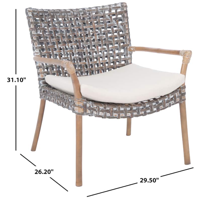 SAFAVIEH Roxanna Coastal Rattan Accent Chair with Cushion - 29.5" W x 26.2" L x 31.1" H - 30Wx26Dx31H