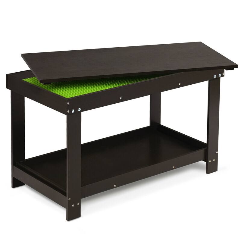 Gymax Patented Wood Kids Activity Play Table Block Table Multifunction - 32.5'' x 17'' x 19.5'' - Espresso