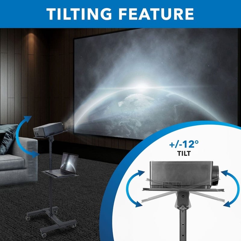 Mount-It! Mobile Projector Stand, Rolling Height Adjustable Laptop and Projector Presentation Cart and Trolley, Black