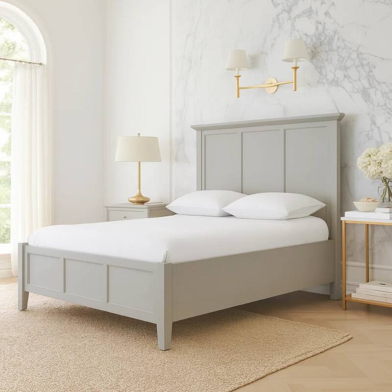 Fritz California King Bed, Three Panel Design, Beveled Top, Gray Solid Wood