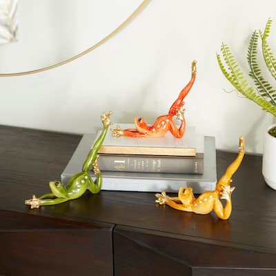 Multi Colored Polystone Frog Decorative Sculpture (Set of 3) - 6 x 1 x 7