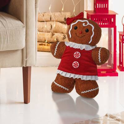 14" Fleece Gingerbread Girl W/Peppermint