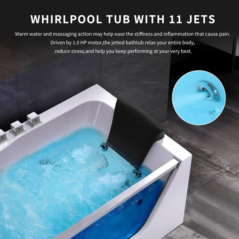 59 in. x 30 in. Alcove Whirlpool Bathtub Rectangular hydrotherapy Jetted Soaking Bath Tub with Center Drain in White