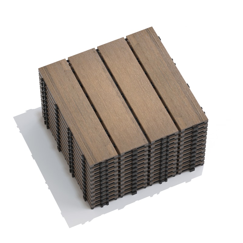 Patio Floor Tiles Pack of 22 WPC Wood-Plastic Composite Patio Deck Tiles DIY Interlocking Decking Tiles
