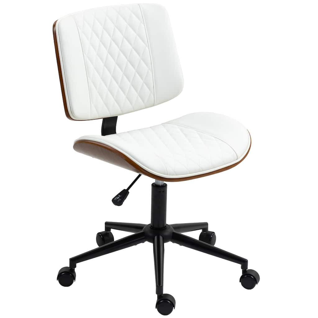 Modern PU Leather Desk Chair with Curved Seat and Tilt Function Swivel and Bentwood Frame - 17.3" W x 20.5" D x 31.5" -35.4" H