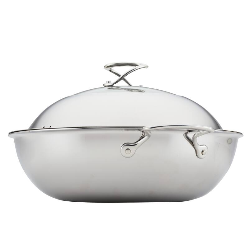 Circulon Clad Stainless Steel Induction Wok with Glass Lid and Hybrid SteelShield and Nonstick Technology, 14-Inch, Silver