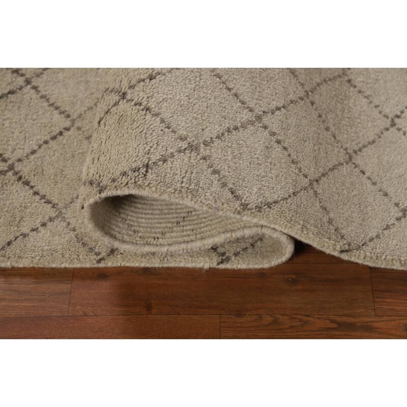 Beige Trellis Moroccan Oriental Runner Rug Handmade Wool Carpet - 2'7" x 7'9"