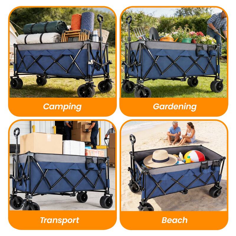 51"Extended Heavy-Duty Foldable Utility Wagon,480lbs,Patented Ultra-Stable Frame,1:6 Space-Saving Fold,Portable and Collapsible