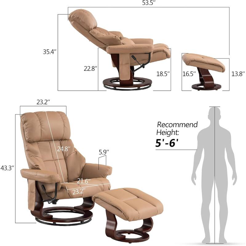 MCombo Set of 2 Recliner Chair with Ottoman Vibration Massag Faux Leather 9068