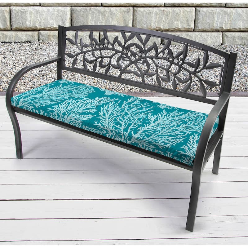 48" x 18" Turquoise Nautical Outdoor Bench Cushion with Ties - 18'' L x 48'' W x 3.5'' H