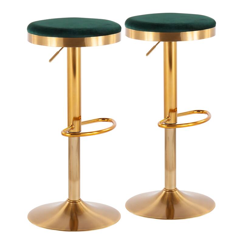 Lumisource Dakota Barstool in Gold Steel and White Leather - Set of 2 - 15"Lx15"Wx23-31.75"H