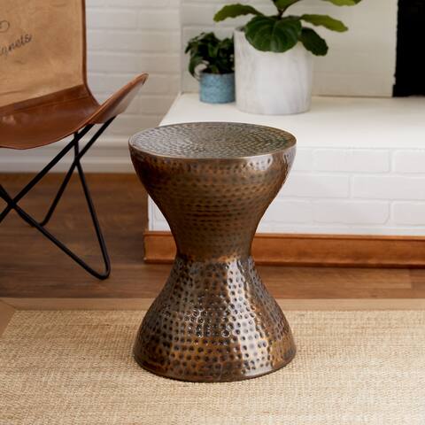 Bronze or Silver Iron Hammered Metal Modern Small Round Accent Table