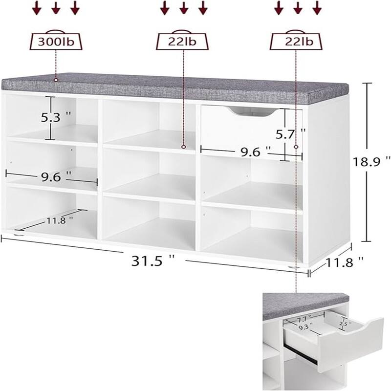 Shoe Bench - 11.8"D x 31.5"W x 18.9"H