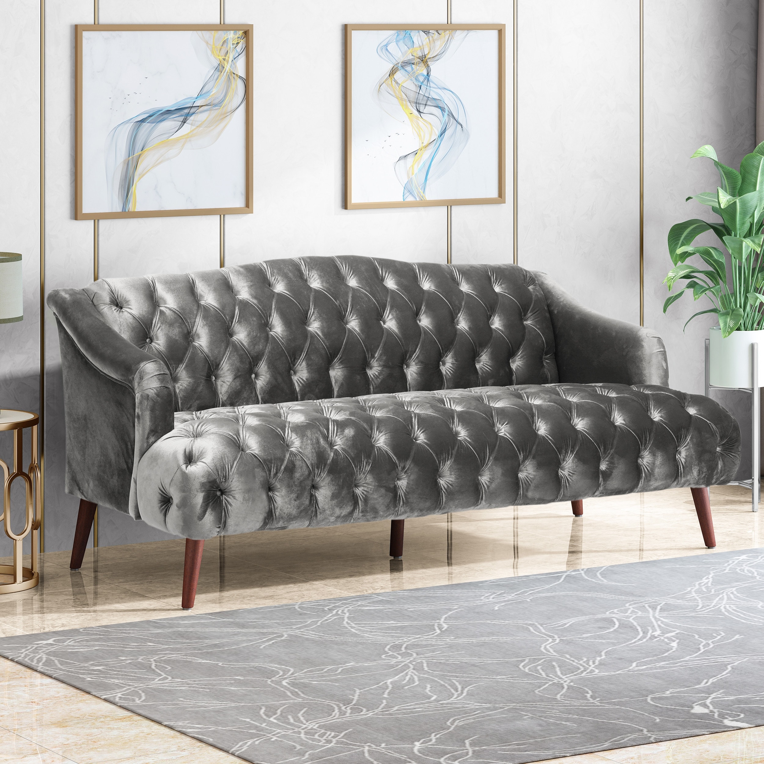 Adelia Modern Glam Tufted Velvet Sofa by Christopher Knight Home - On Sale  - Bed Bath & Beyond - 28676368