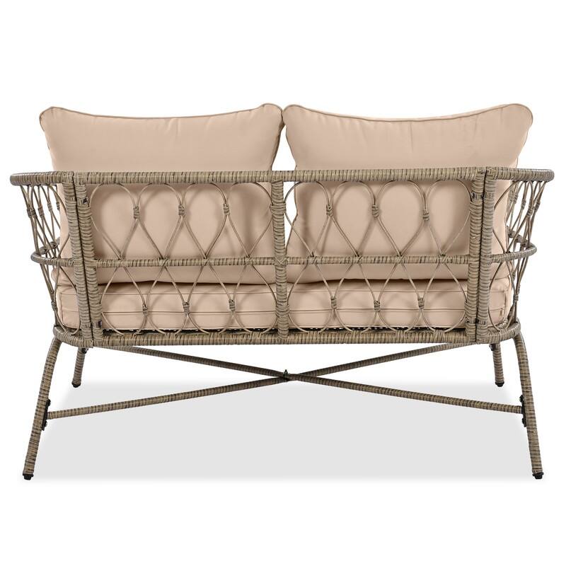 4 Pieces Outdoor Patio Conversation Set W/Removable Cushions,Wood Tabletop