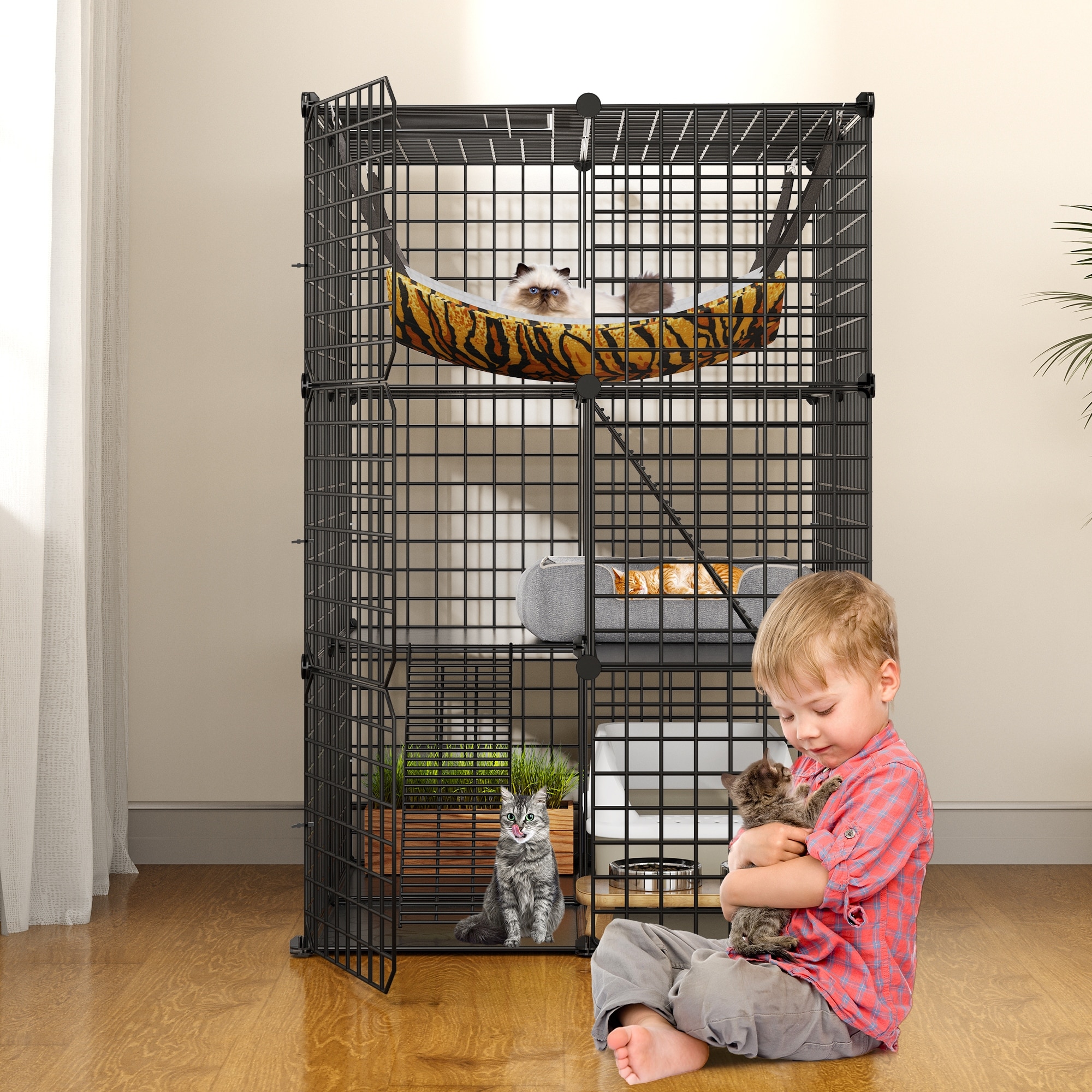 Cat Cage Indoor Catio DIY Cat Enclosures Metal Cat Playpen 3 Tiers
