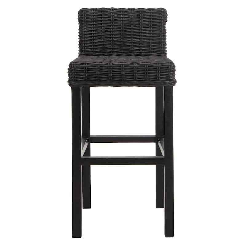 SAFAVIEH Tana -30 Inch Thomas Indoor Wicker Brown Bar Stool - 17.7" x 17.7" x 37.4" - 18Wx18Dx37H - Black